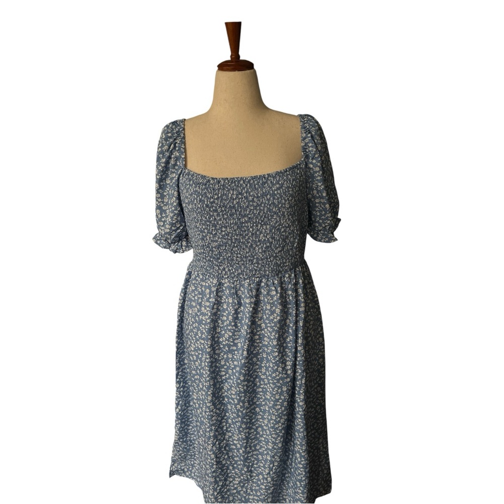 Black and White Smocked Midi Sundress with Puff Sleeves